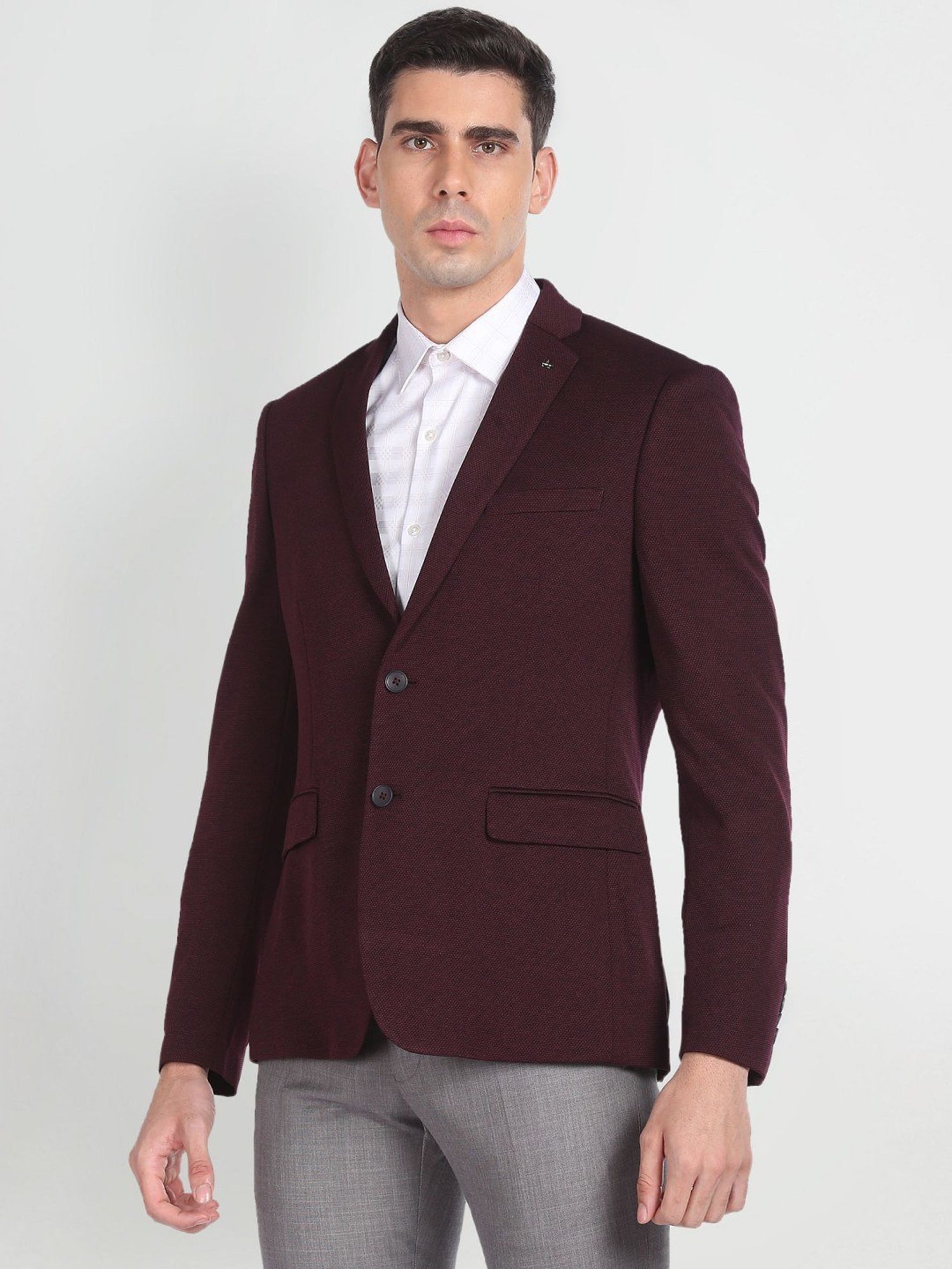 Arrow Red Slim Fit Self Pattern Blazer
