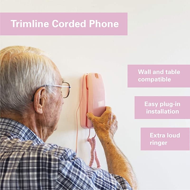 Corded Phone - Phones for Seniors - Phone for Hearing impaired - Ladies Pink - Retro Novelty Telephone + an Improved Version of The Princess Phones in 1965 - Style Big Button -