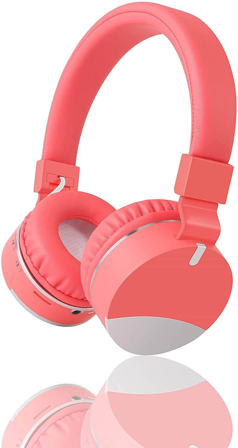 Kids Headphones,Gorsun Wireless Bluetooth Headphones for Kids with Microphone Over Ear Foldable Earphone Children Stereo Headset for Boys Girls Cellphone TV PC Tablets (Pink)