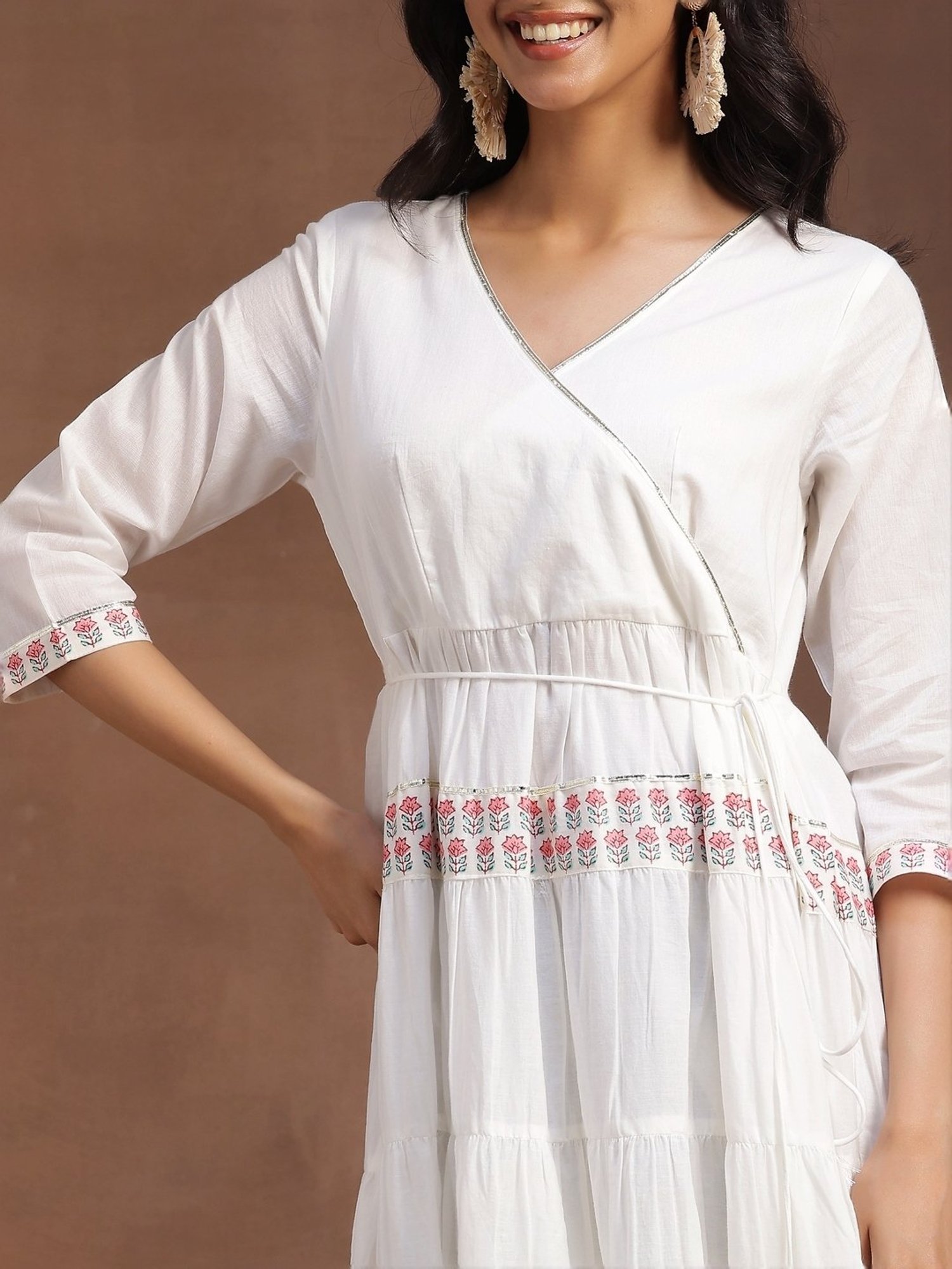 Saffron Threads Black Cotton Floral Print Ethnic Dress