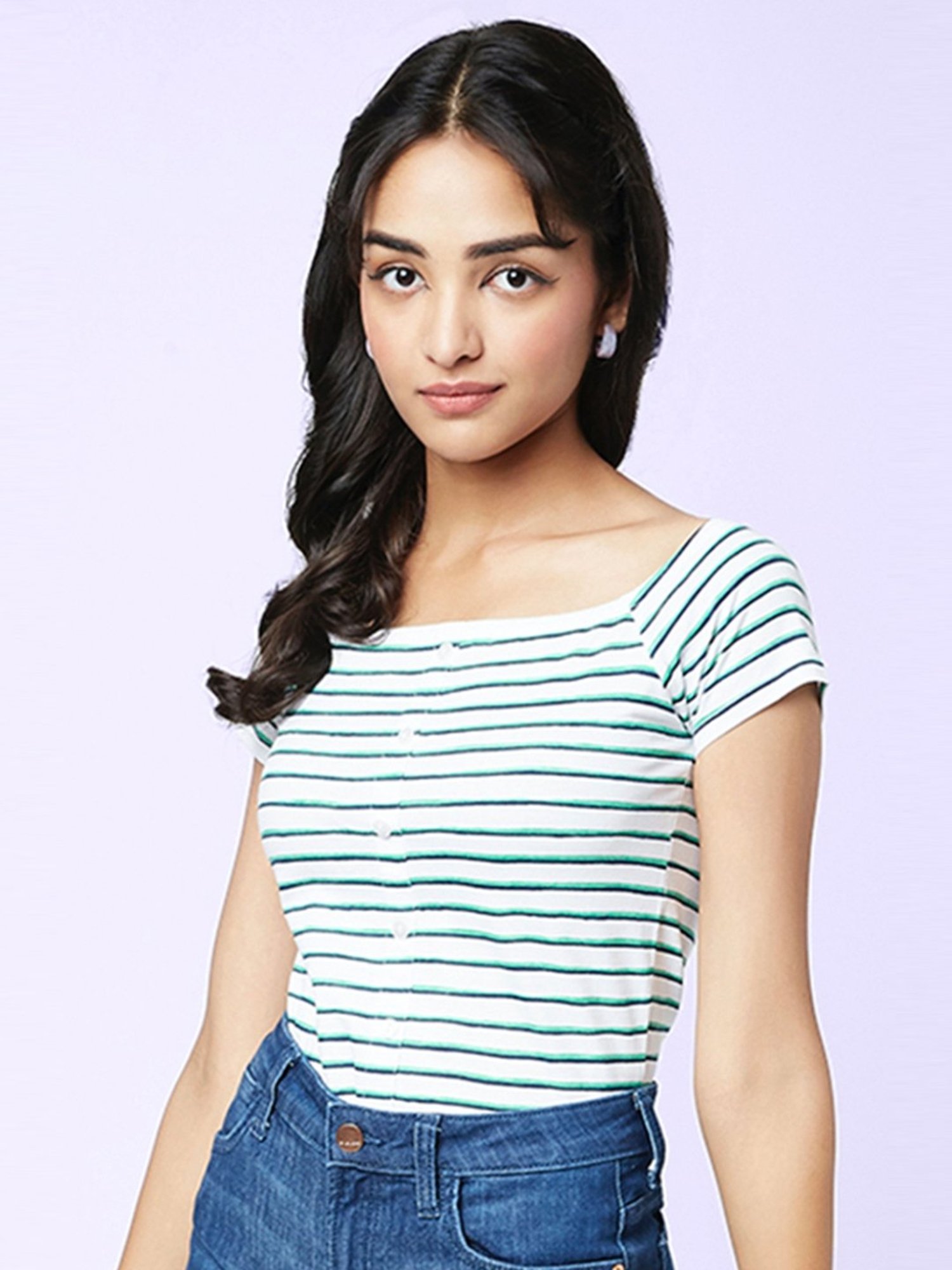 YU by Pantaloons White Striped Top