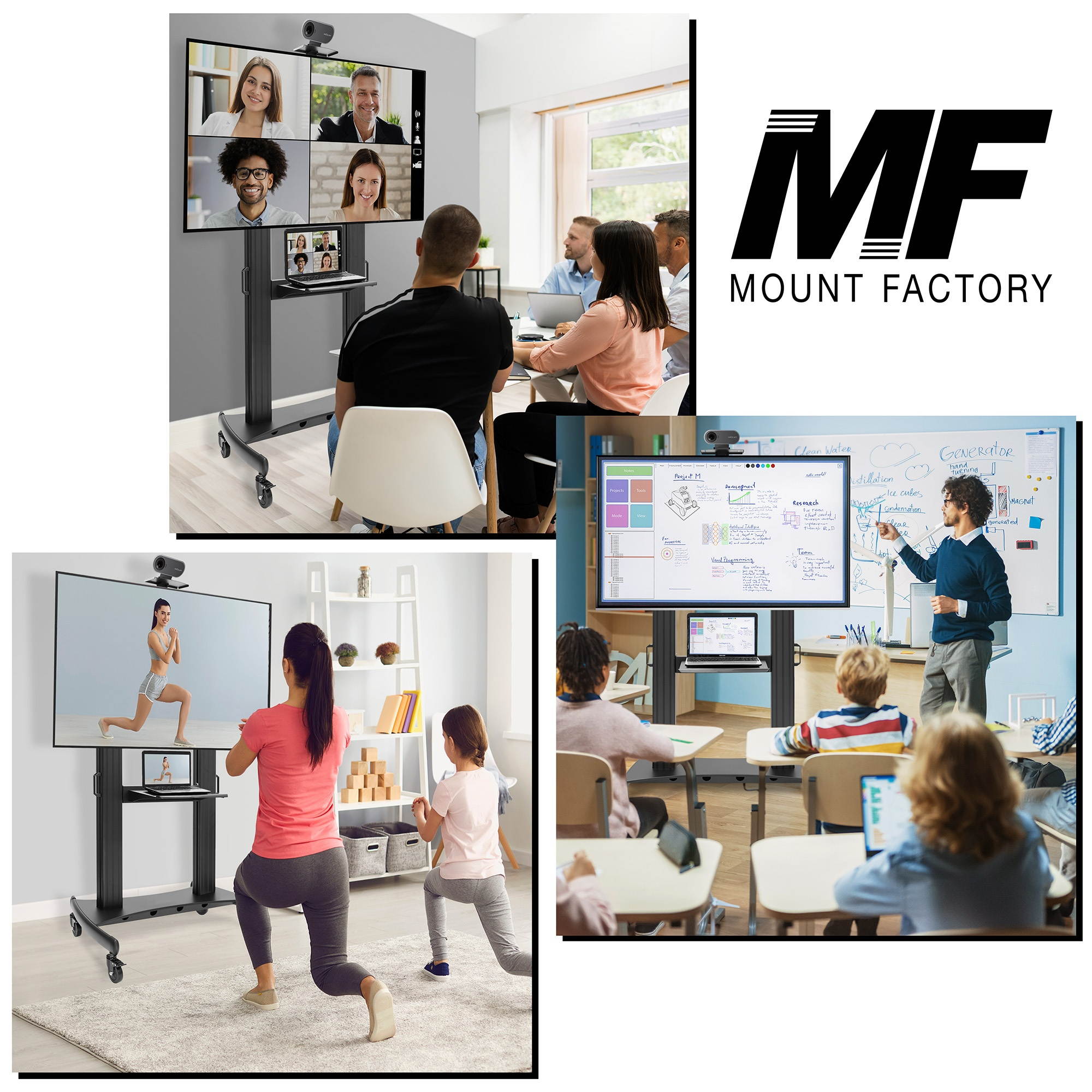 Rolling TV Stand Mobile TV Cart for 60" - 100" Flat Screen, LED, LCD, OLED, Plasma Curved TV's - Universal Mount with Wheels