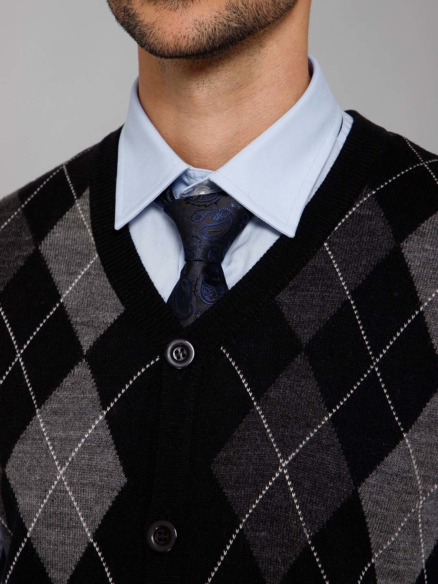 Cantabil Black Regular Fit Argyle Cardigan