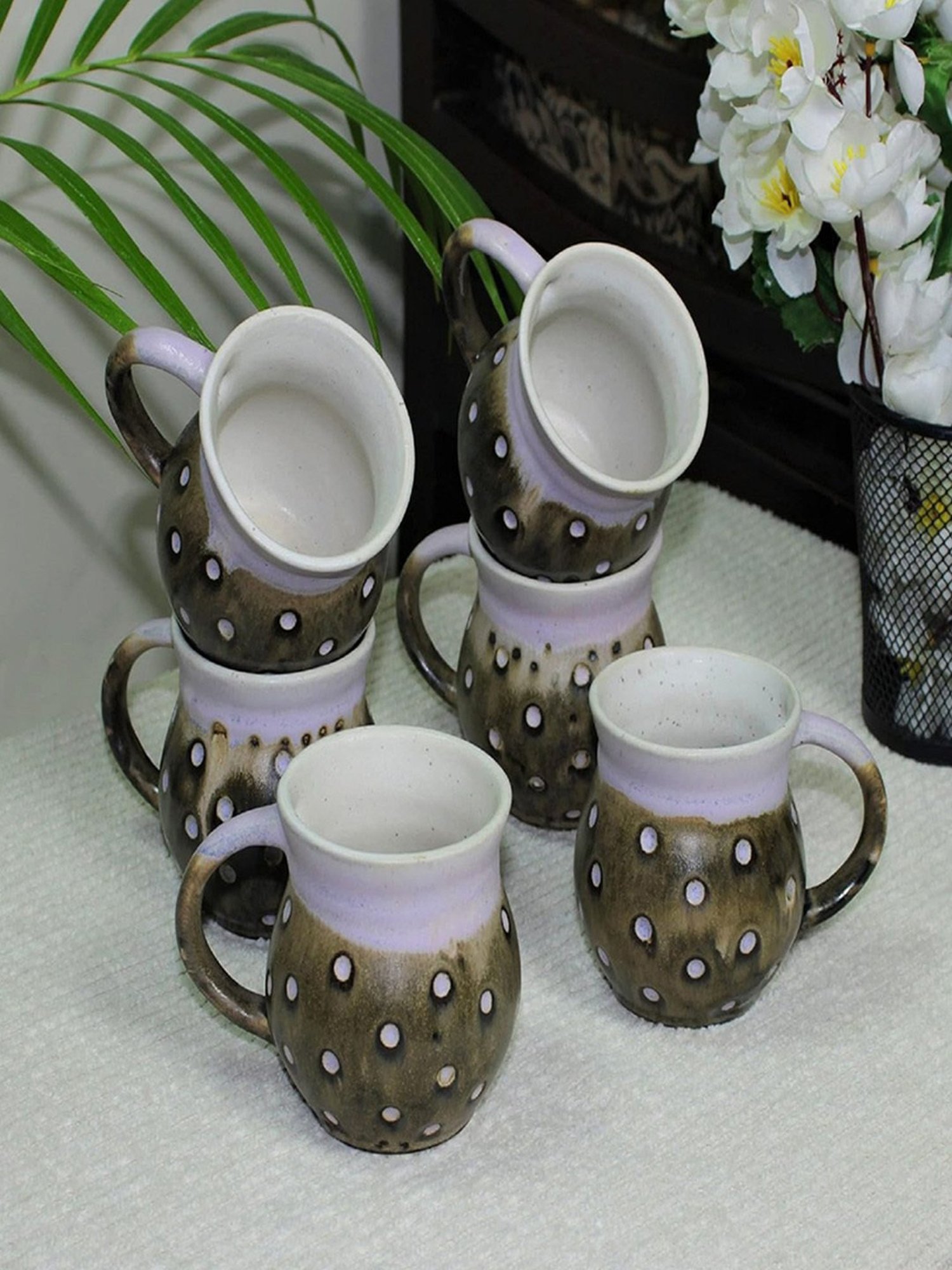 Unravel India Polka Dots Multicolor Ceramic Coffee Mug - Set of 6