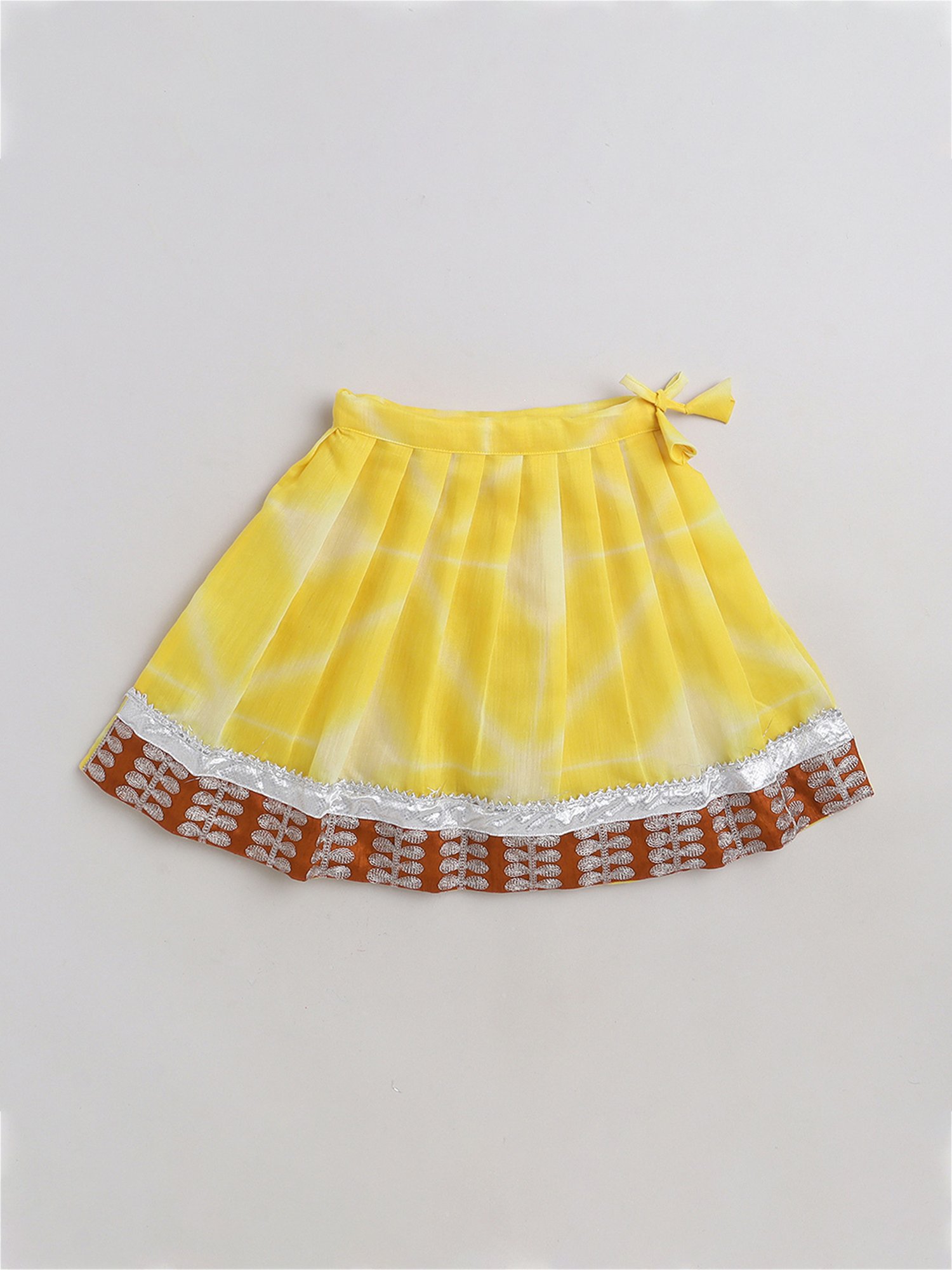 Many Frocks Kids Brown & Yellow Embellished Lehenga, Choli with Dupatta