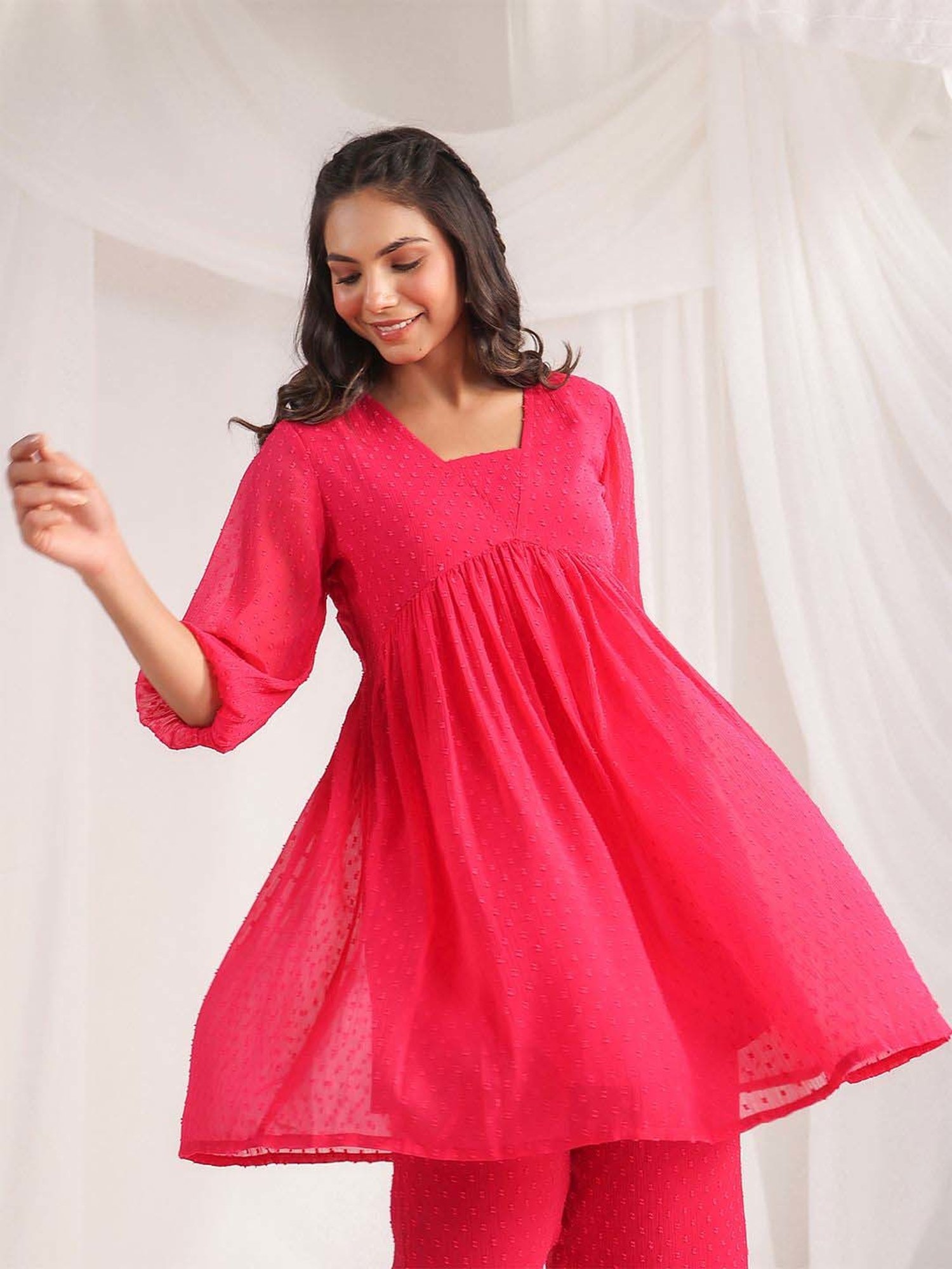 Janasya Pink Self Co-Ord Set