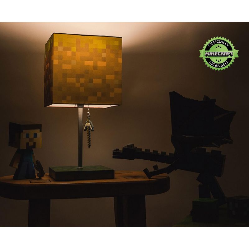 Robe Factory LLC Minecraft Grass Block Desk Lamp With Pickaxe 3D Puller | 14 Inches Tall
