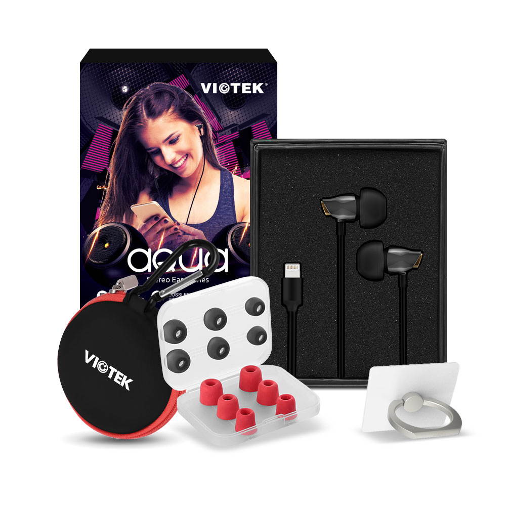 VIOTEK Aqua Lightning Port Stereo Earbuds: Powerful 105dB; Dynamic & Digital Sound; iPhone / iPad / iPod Compatible