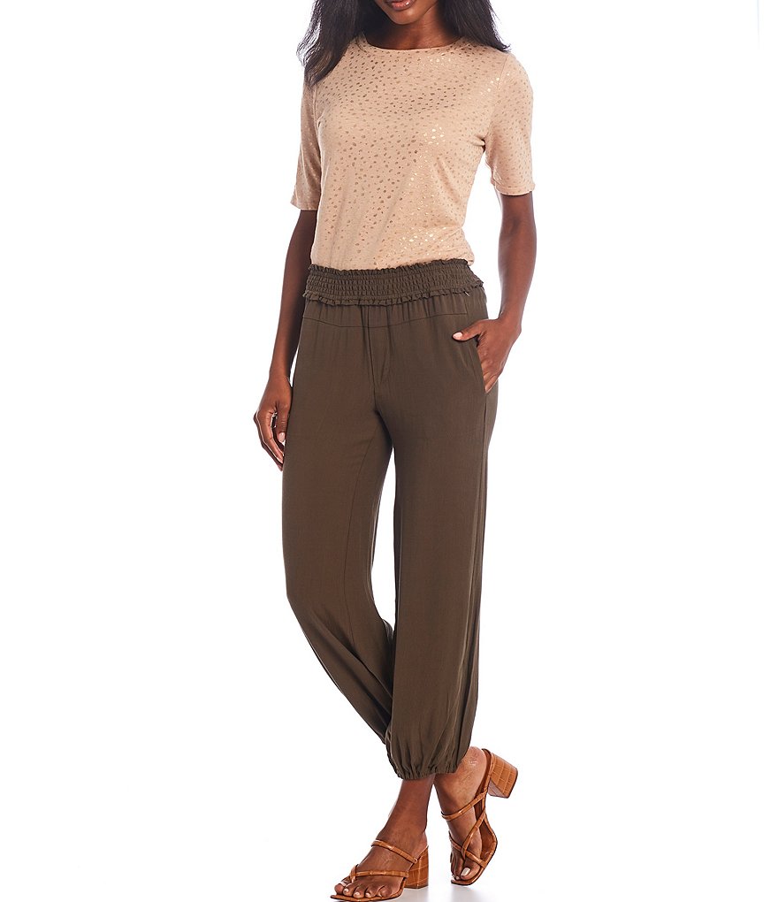 Democracy Foil Dot Print Crew Neck Elbow Sleeve Knit Tee