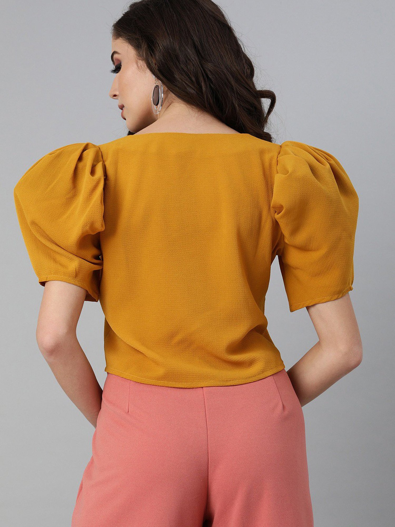 KASSUALLY Mustard Relaxed Fit Crop Top