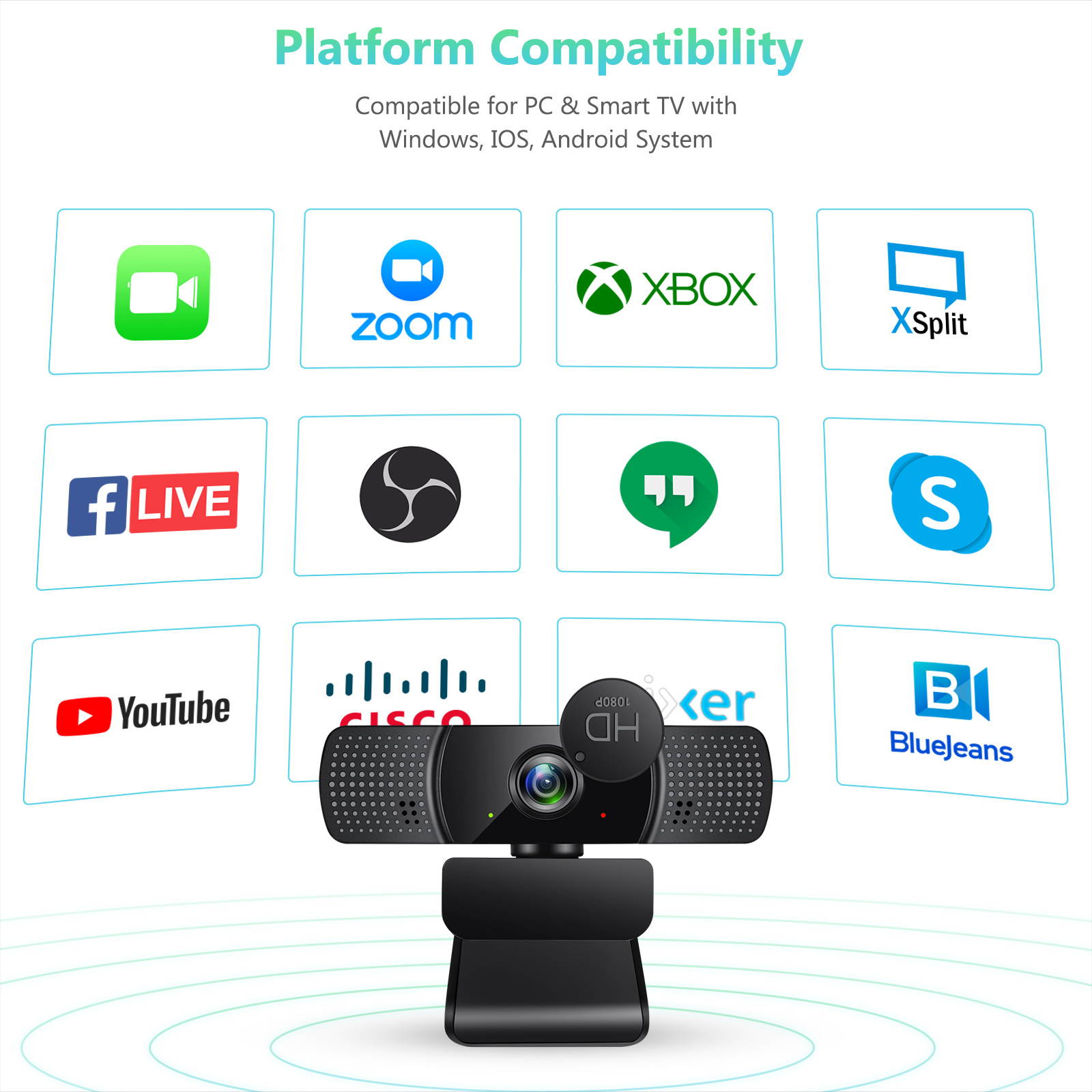 Portholic Webcam with Microphone, 1080P Full HD Computer Camera for PC with Cover, Expandable Tripod, USB Web Camera with Cover for Video Calls, Streaming, Skype, Zoom, Teleconference