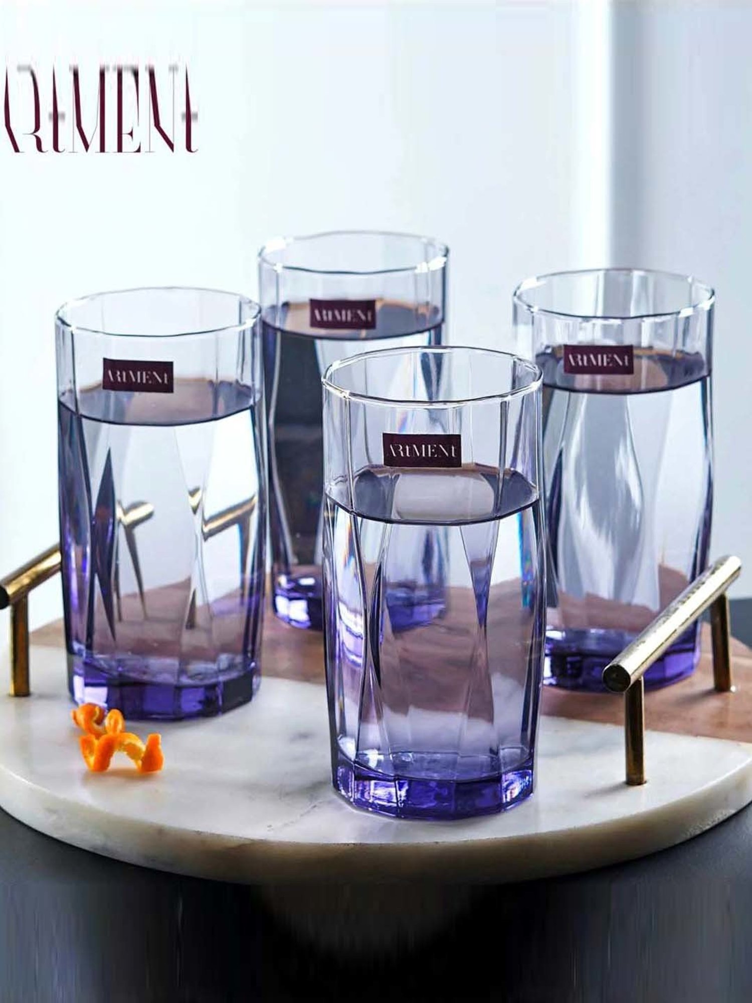 The Artment Amethyst Noir Purple Crystal Tumbler (0.4 L) - Set of 8