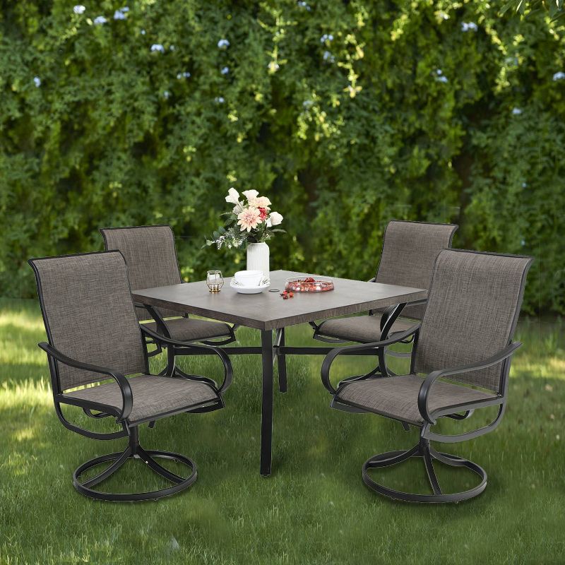 5pc Patio Set with Steel Table with 2" Umbrella Hole & 360 Swivel Sling Arm Chairs - Captiva Designs