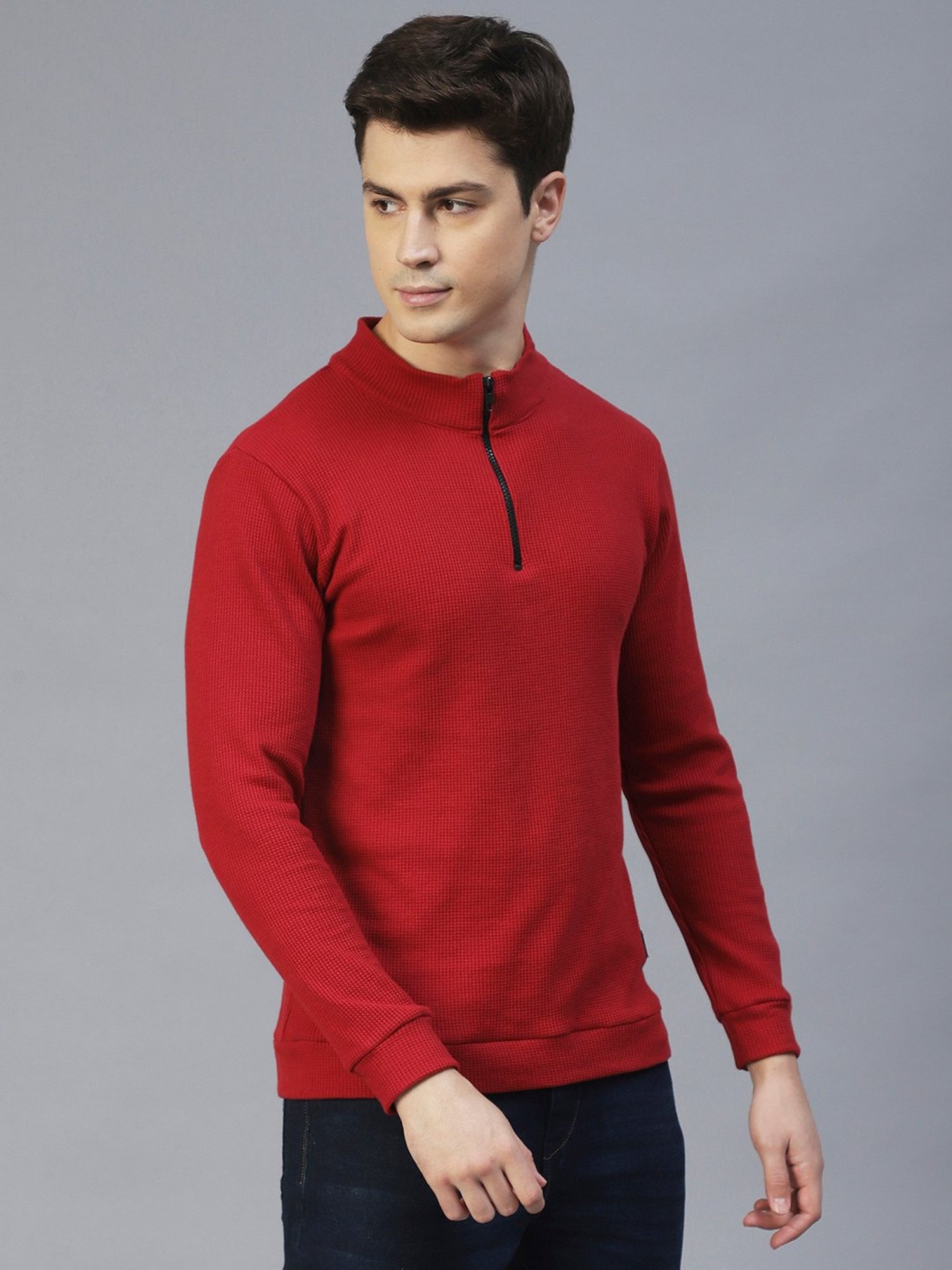 Rigo Maroon Slim Fit Self Design T-Shirt