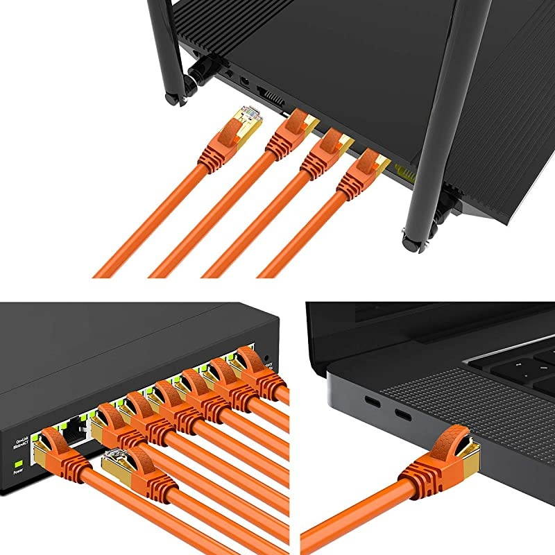 50FT CAT8 Ethernet Cable  40Gbps 2000Mhz High Speed Gigabit SFTP LAN Network Internet Cables with RJ45 Gold Plated Connector for Router, Modem, Gaming, Xbox(1 Pack,Orange)