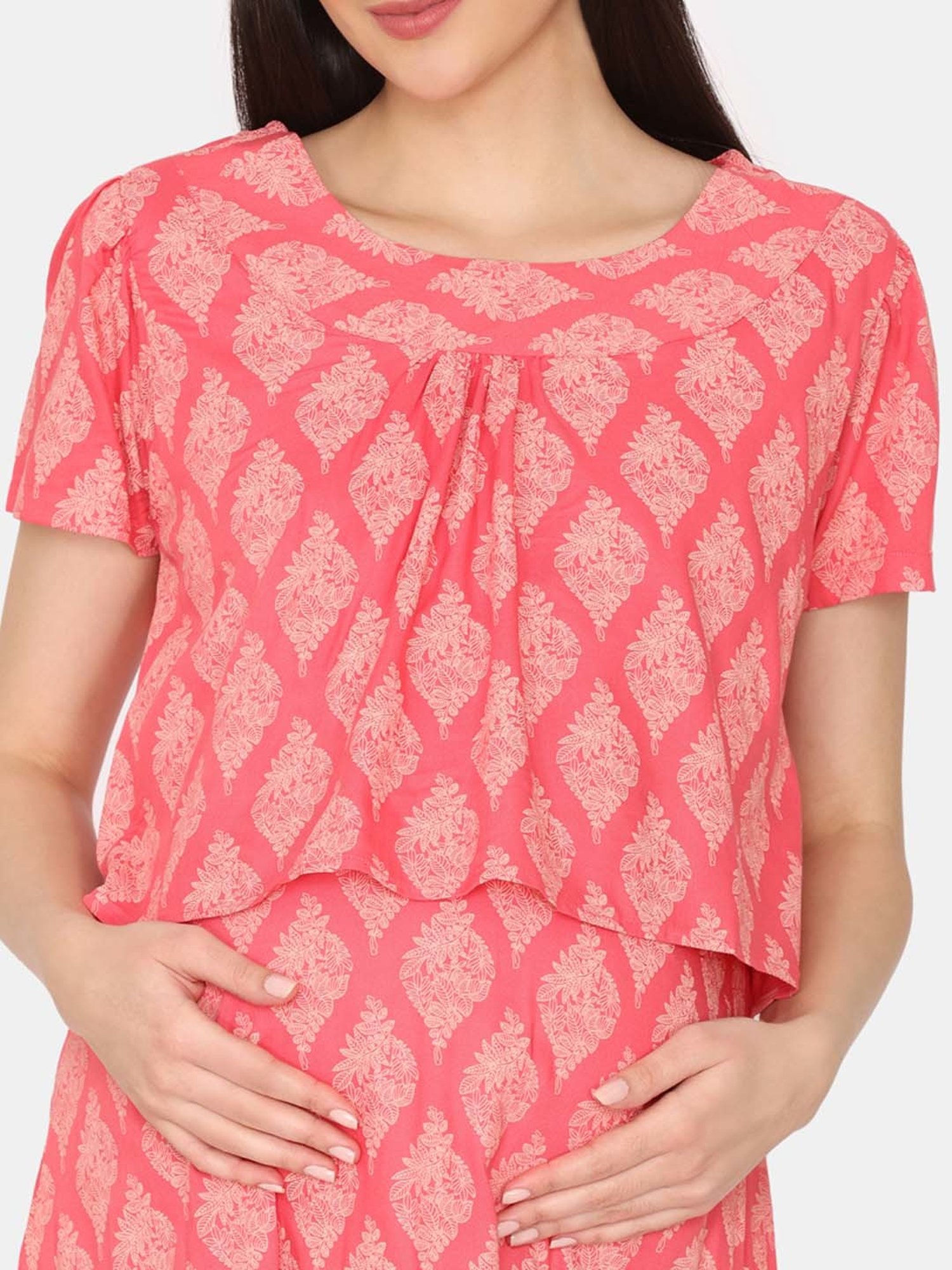 Coucou by Zivame Peach Printed Maternity Nighty