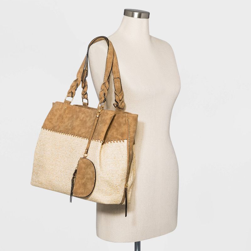 VR NYC Woven Trim Tote Handbag - Straw
