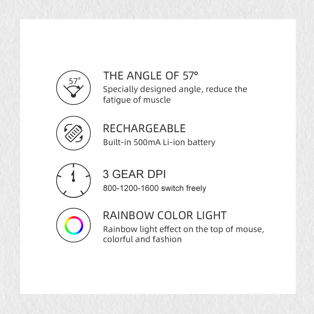 DELUX 2.4G Wireless Vertical Mouse, Rechargeable Ergonomic Mouse with USB Receiver, 6 Buttons and 1600DPI, Ergo 57 Degree Design Reduce Hand and Wrist Pressure for PC Laptp and Computer(M618D-Black)