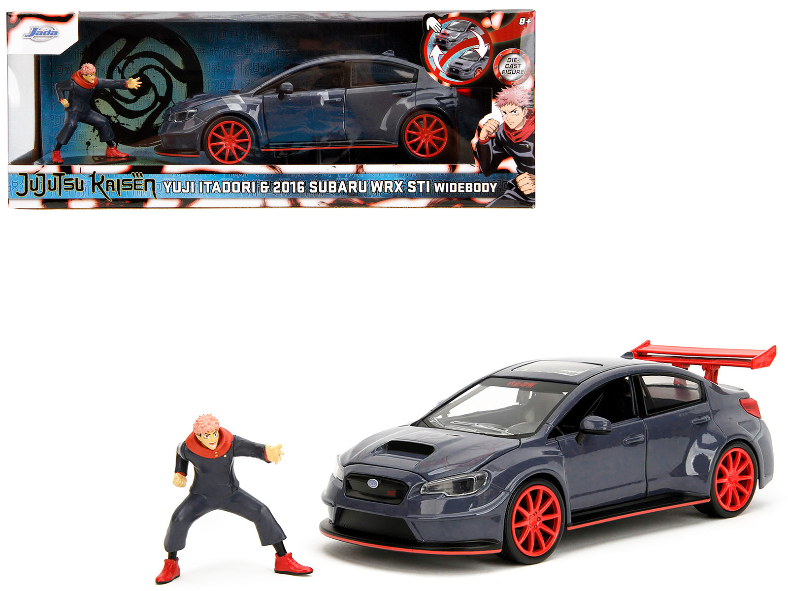 2016 Subaru WRX STI Widebody Dark Blue and Yuji Itadori Diecast Figure "Jujutsu Kaisen" (2020&ndash;2023) TV Series "Anime Hollywood Rides" Series 1/24 Diecast Model Car by Jada