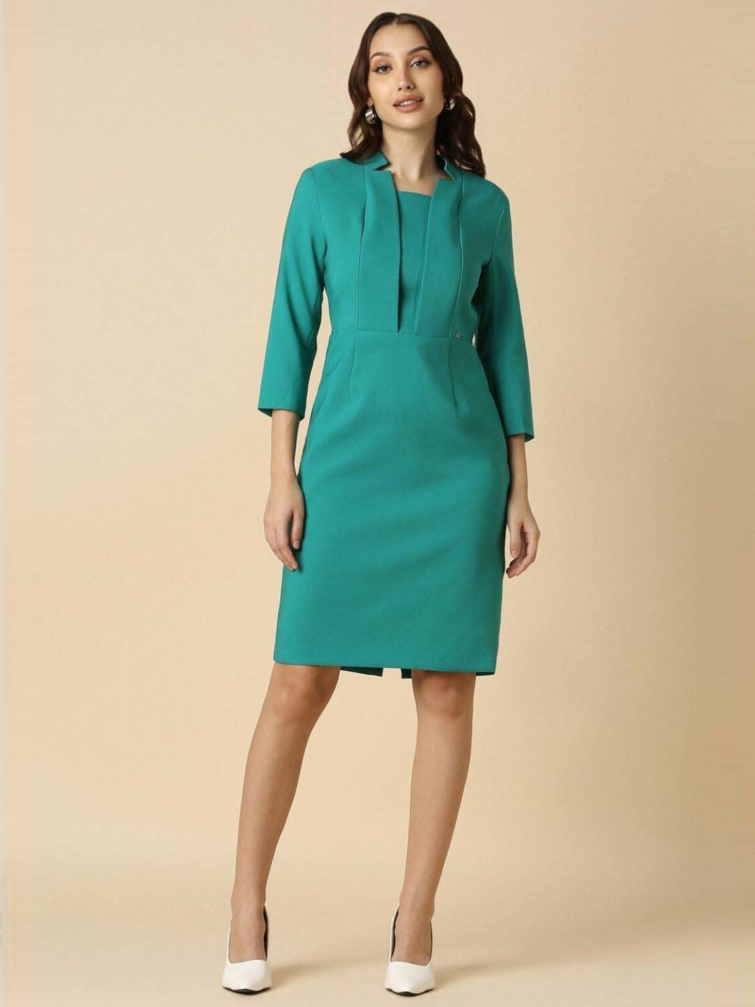 Allen Solly Green Formal Shift Dress