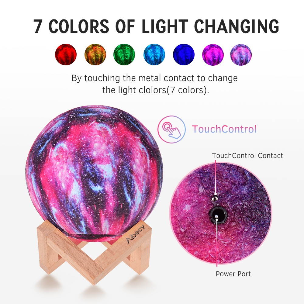 Aibecy LED Moon Lamp Moon Night Light 3D Printed Large Lunar Lamp with Stand USB Cable 16 Glowing Colors Remote Control & TouchControl Rechargeable Brightness Adjustable Home Light for Children Women