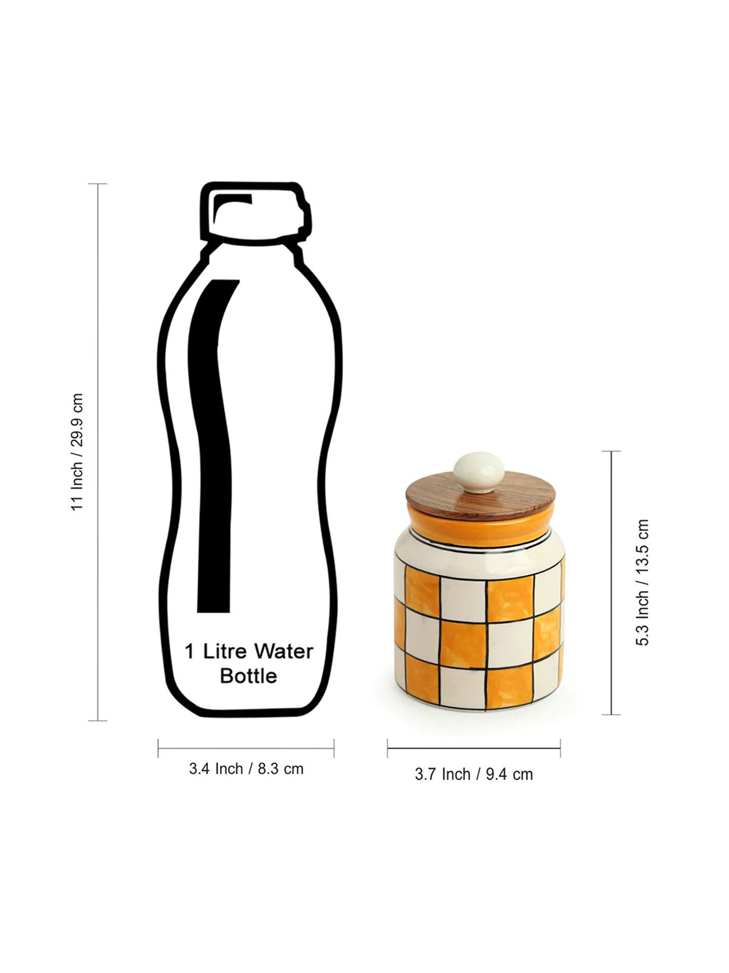 ExclusiveLane Shatranj Yellow & White Ceramic Jars & Containers - Set of 2, 440 ML