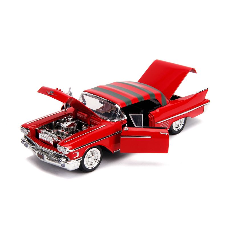 Jada Toys Hollywood Rides Nightmare On Elm Street 1958 Cadillac Series 62 Die-Cast Vehicle with Freddy Krueger Die-Cast Figure 1:24 Scale Red