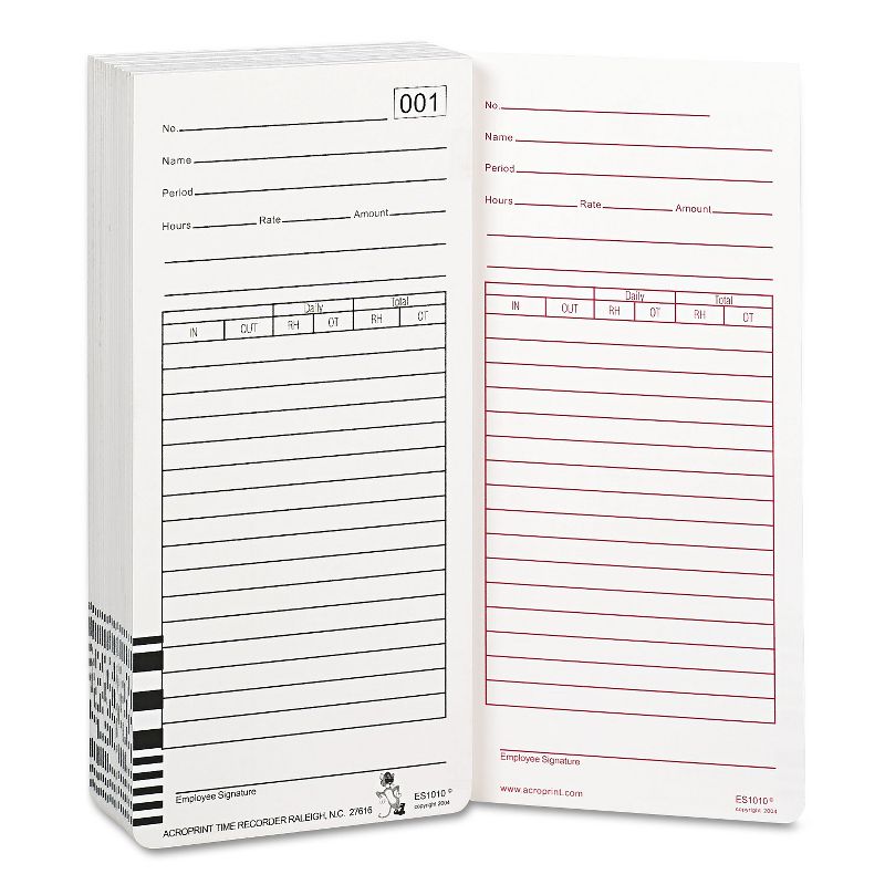 Acroprint Time Card for Es1000 Electronic Totalizing Payroll Recorder 100/Pack 099111000