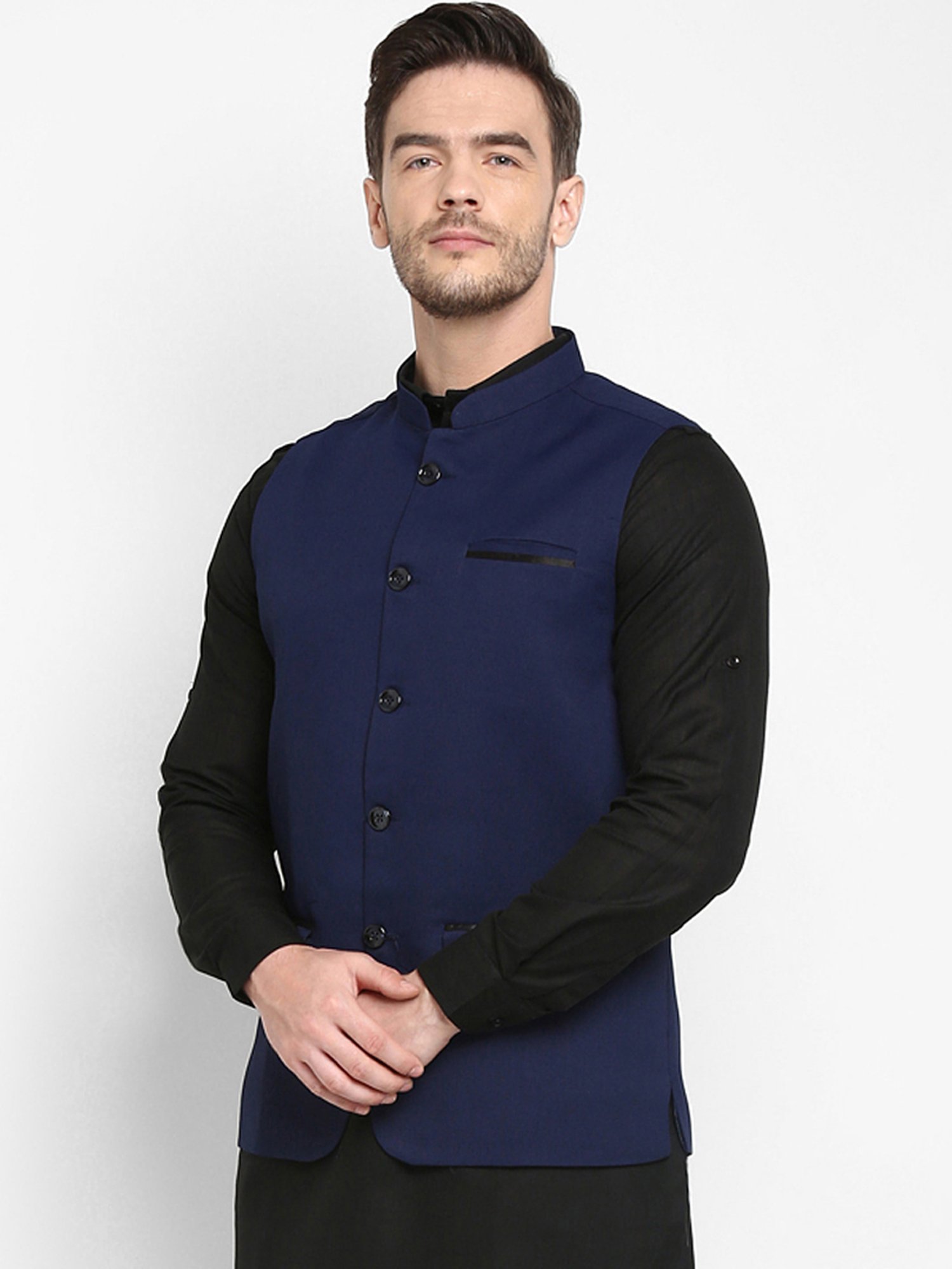 Hangup Plus Navy Regular Fit Nehru Jacket