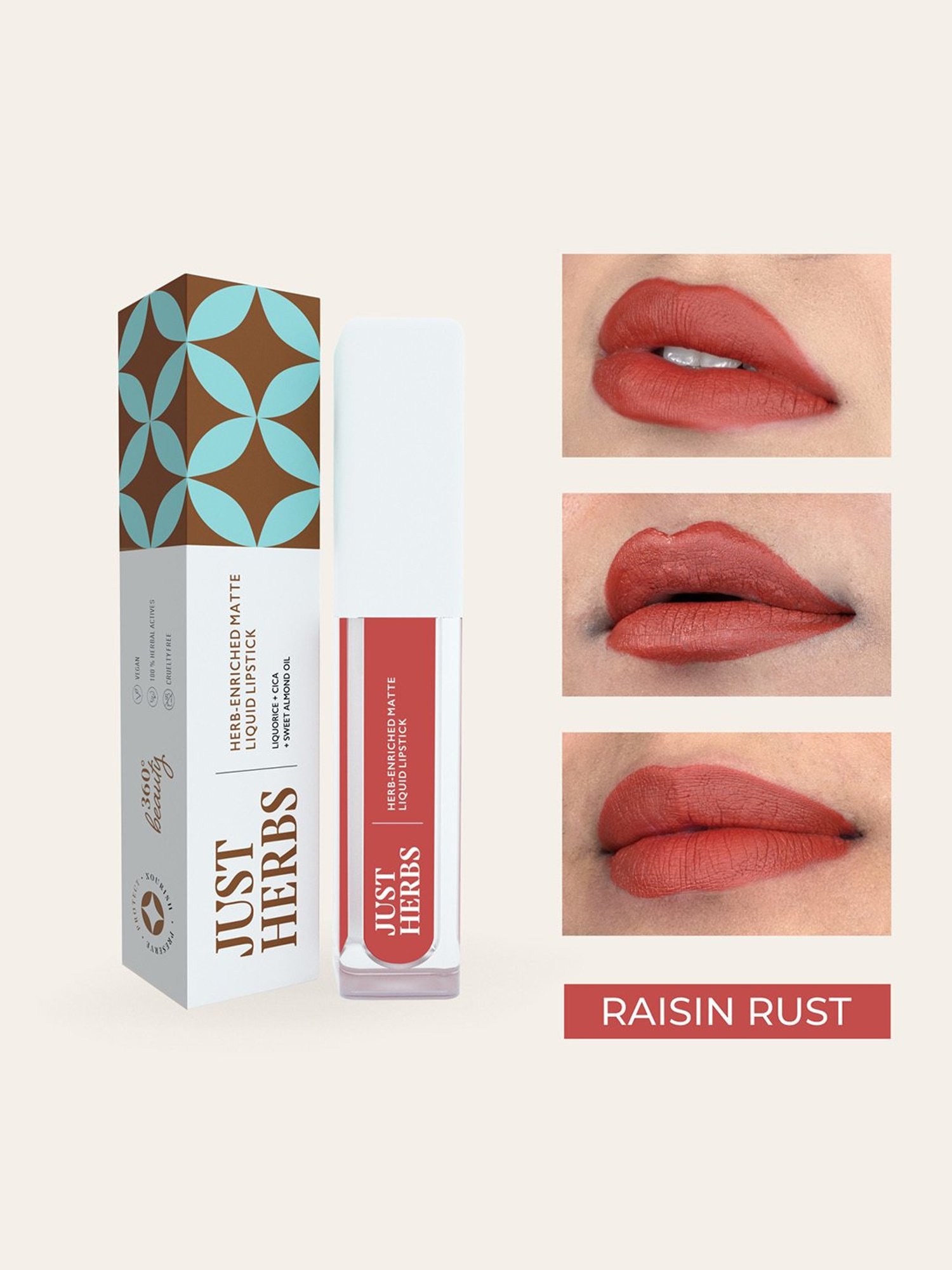 JUST HERBS Herb-Enriched Matte Liquid Lipstick Raisin Rust - 2 ml
