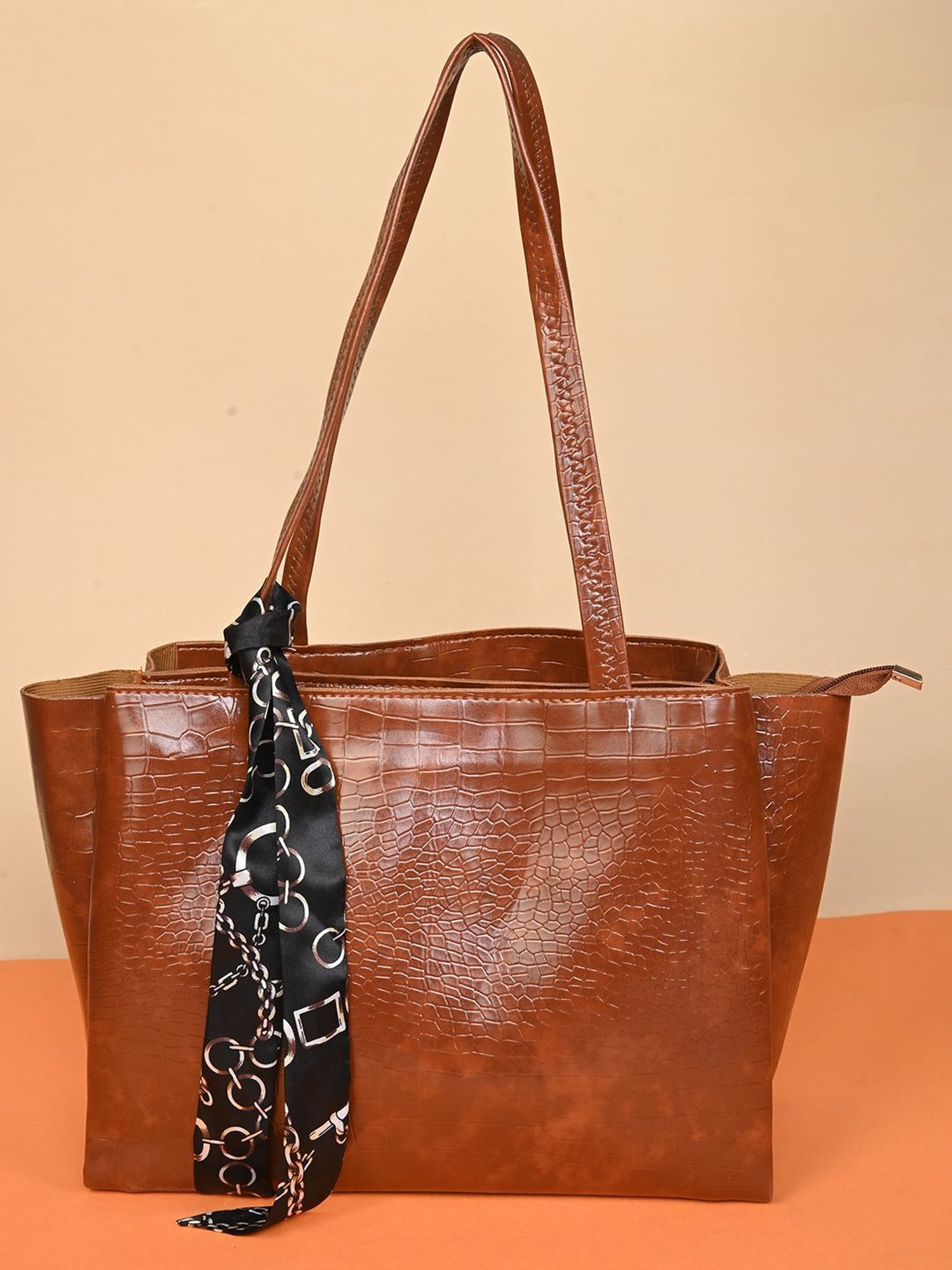 Gaurapakhi Brown Textured Large Tote Bag