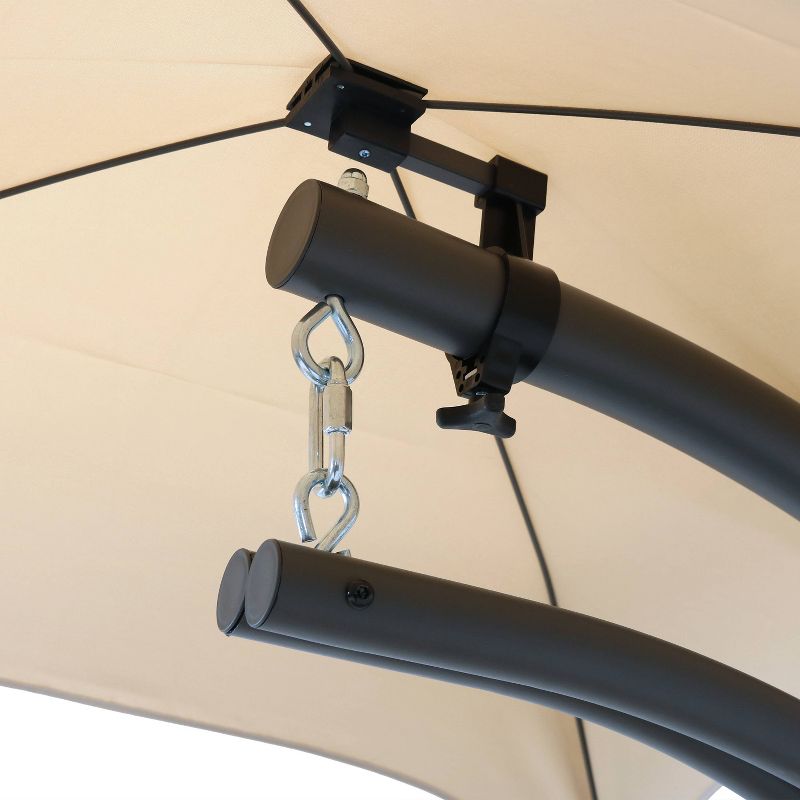 Sunnydaze Outdoor Hanging Chaise Floating Lounge Chair with Canopy Umbrella and Arc Stand, Beige