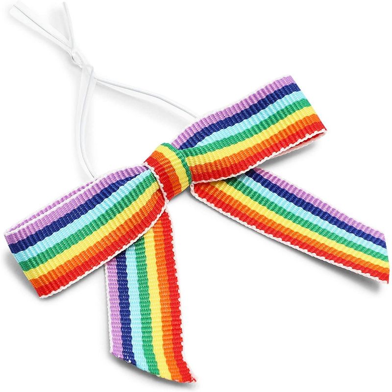 Bright Creations 3" Pride Rainbow Satin Bow Twist Ties with Clear Twist Ties for Treat Bags and Gift Package, 100 Pack