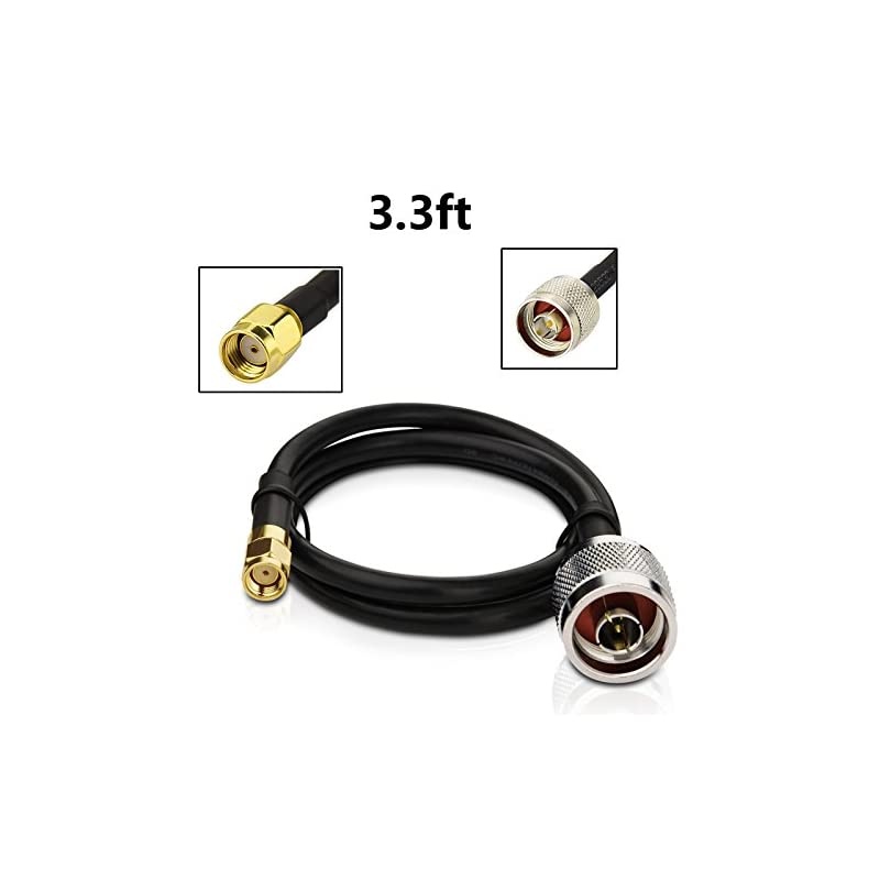 1M(3.3FT) RP-SMA Male with Female Pin to N Type Male Plug RG58 Coax Cable,Black(RG58-1M-P)
