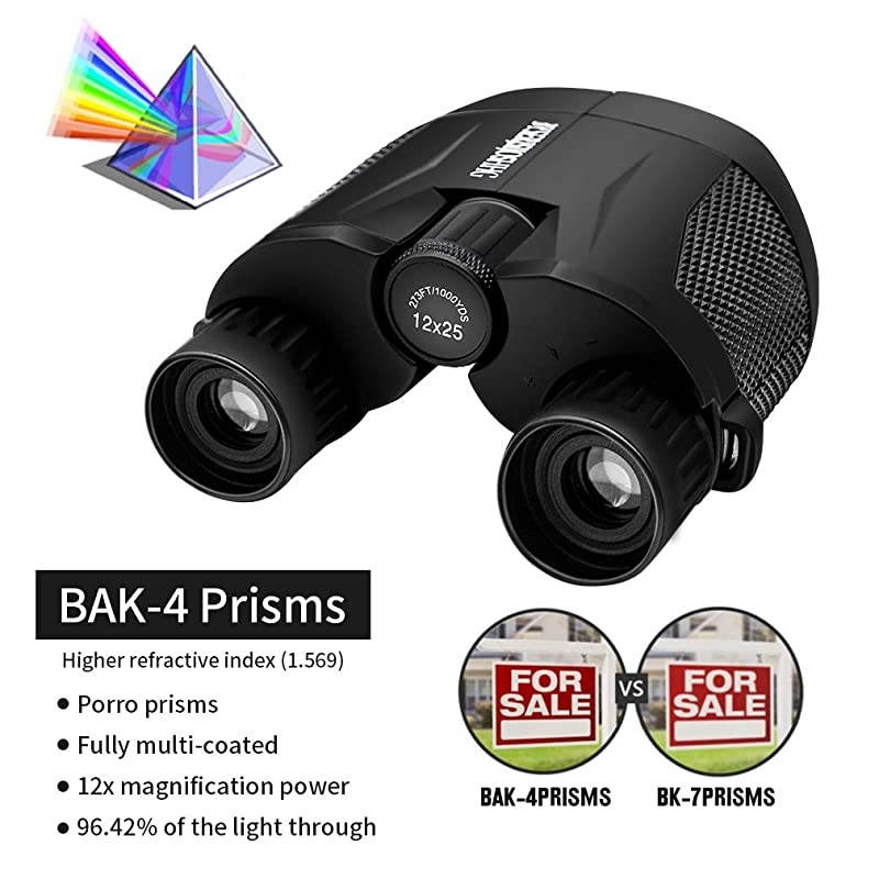 12x25 Compact Binoculars with Night Vision, High Powered Binoculars for Travel, Hunting, Bird Watching, Theater