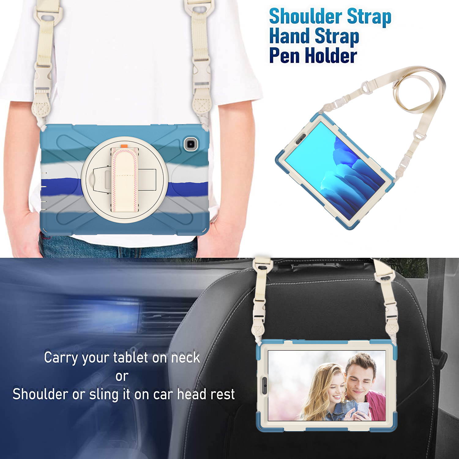 Galaxy Tab A7 Lite Case, Heavy Duty Rugged Shockproof Case with Adjustable Hand Strap, Carrying Shoulder Strap, Rotating Kickstand for Samsung galaxy Tab A7 Lite 8.7 inch 2021 Model SM-T220 SM-T225