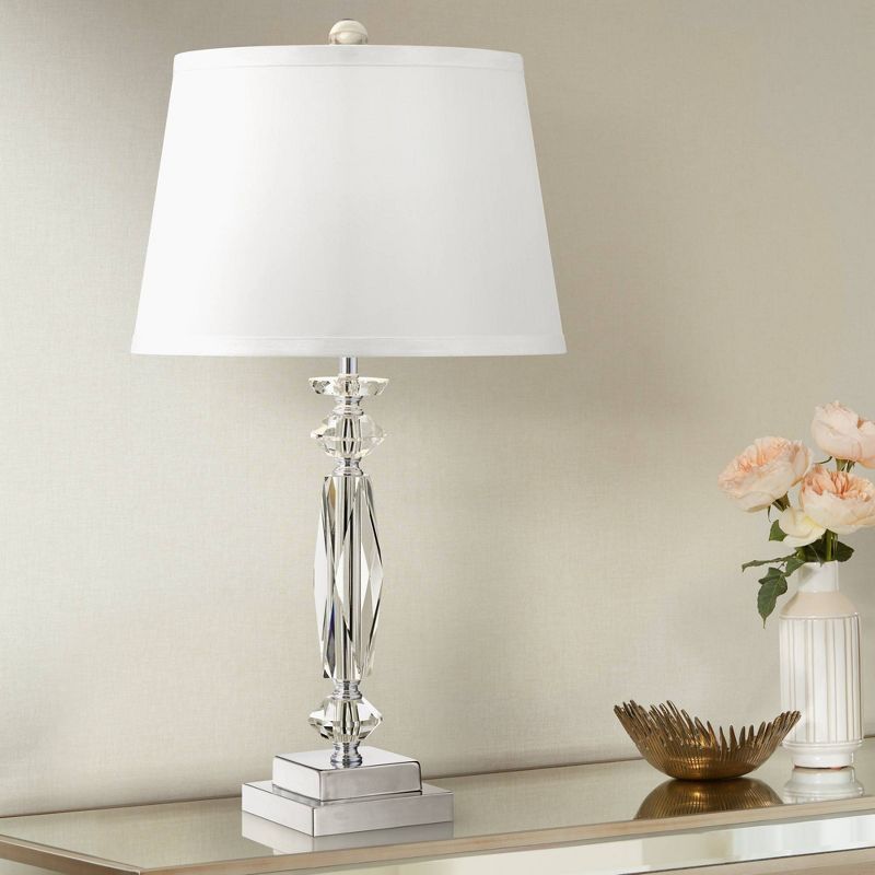Vienna Full Spectrum Modern Accent Table Lamp Clear Crystal Column White Tapered Drum Shade for Living Room Bedroom Bedside Office