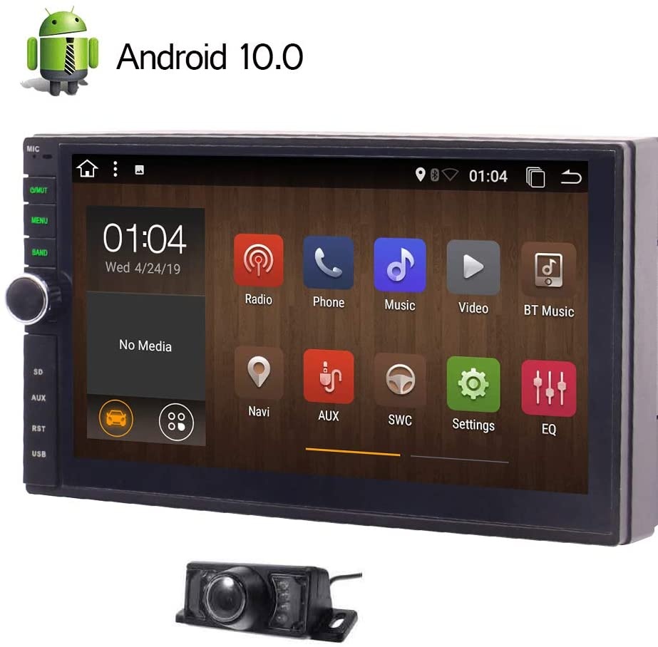 Double Din Bluetooth Car Stereo with Backup Camera Quad Core Android 10.0 Radio Support 7inch Touch Screen GPS Navigation Phone Mirror 1080P Video SWC WiFi 4G 3G USB SD FM AM RDS AUX for 2 Din