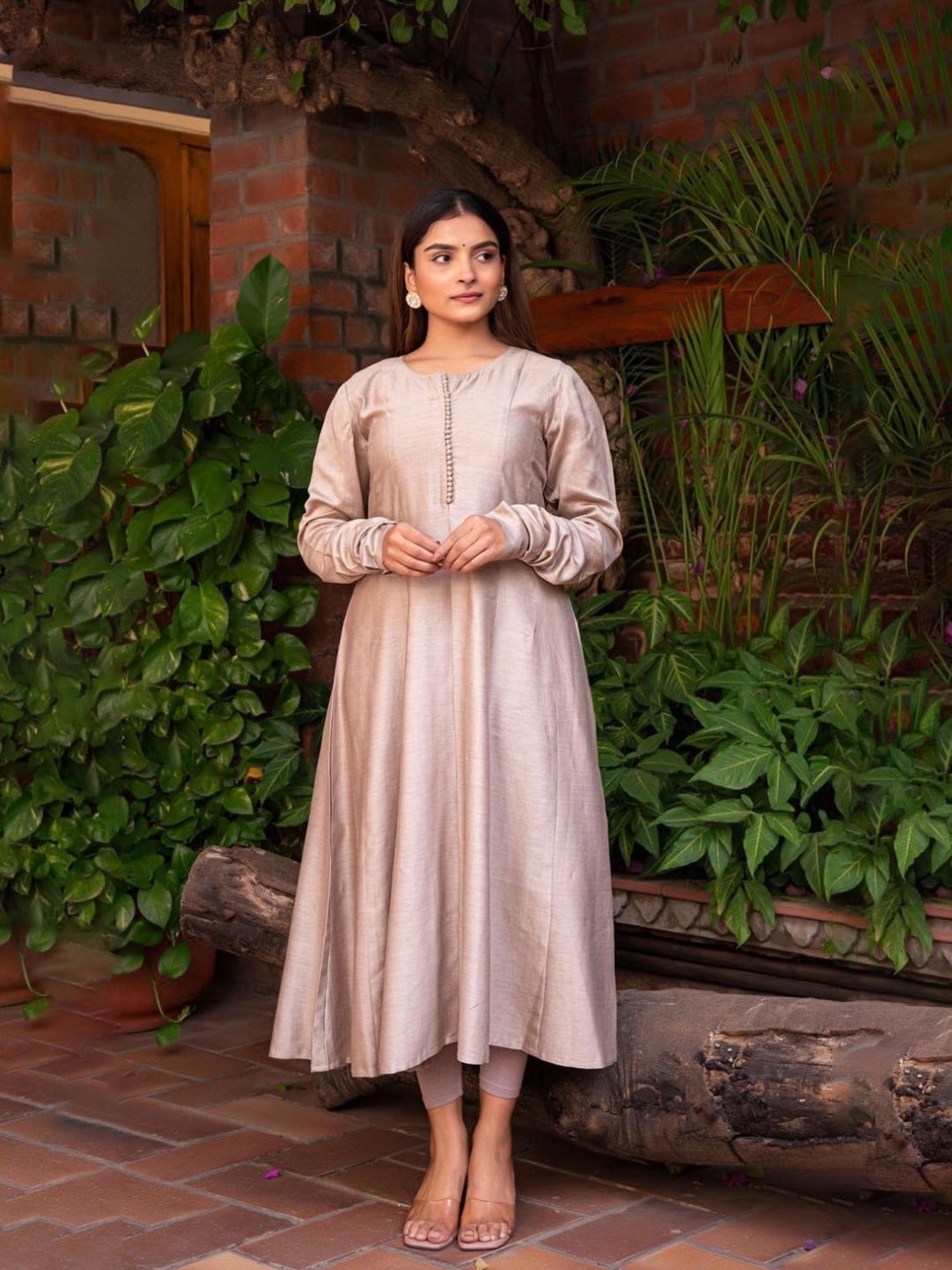 Eeshva India Grey Rangaa Re Meera Chanderi Silk Anarkali Kurta