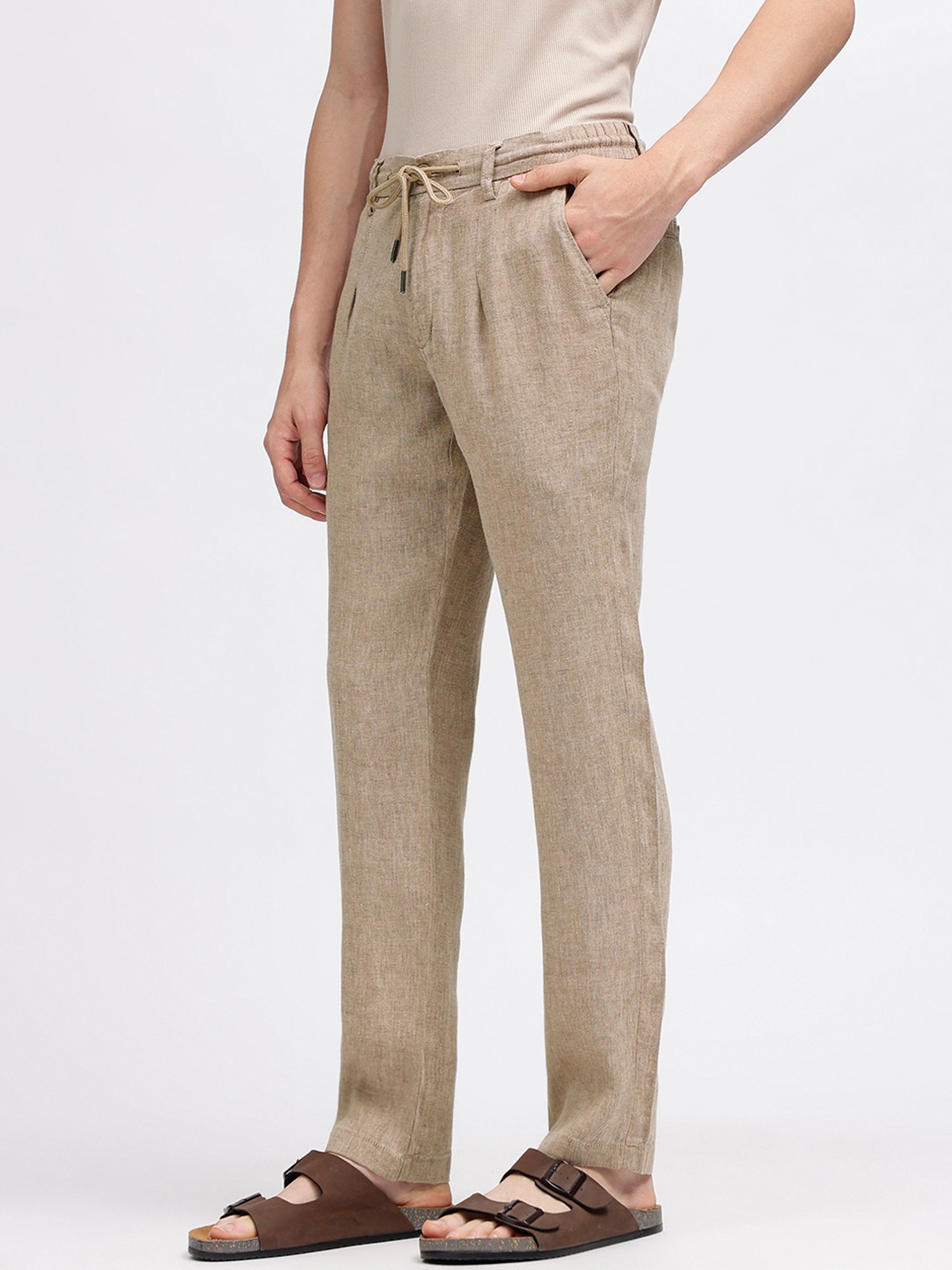 Bruun & Stengade Brown Slim Fit Linen Drawstring Trousers