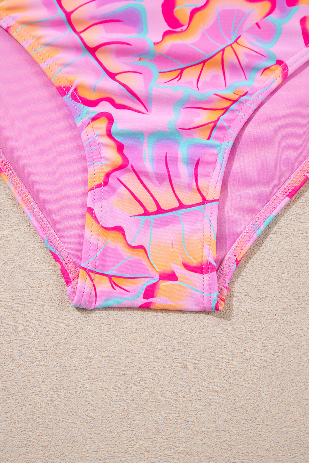 Black Plant Print Zip Front Half Sleeve One Piece Swimsuit