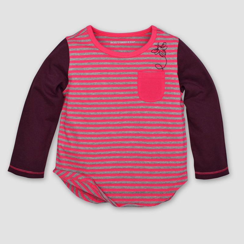 Burt's Bees Baby® Toddler Girls' Striped Pocket Long Sleeve T-Shirt - Magenta 3T