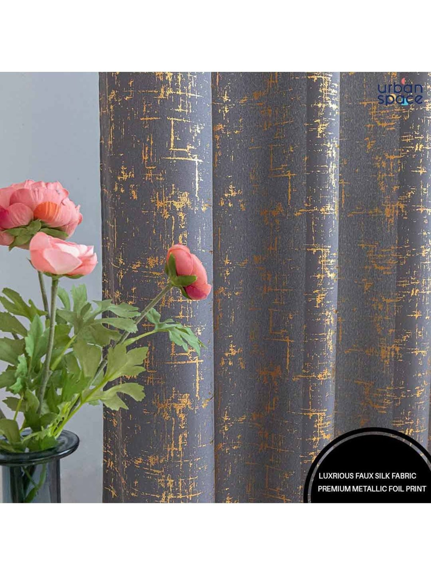 Urban Space Grey Polyester Window Curtain With Tieback & Eyelet