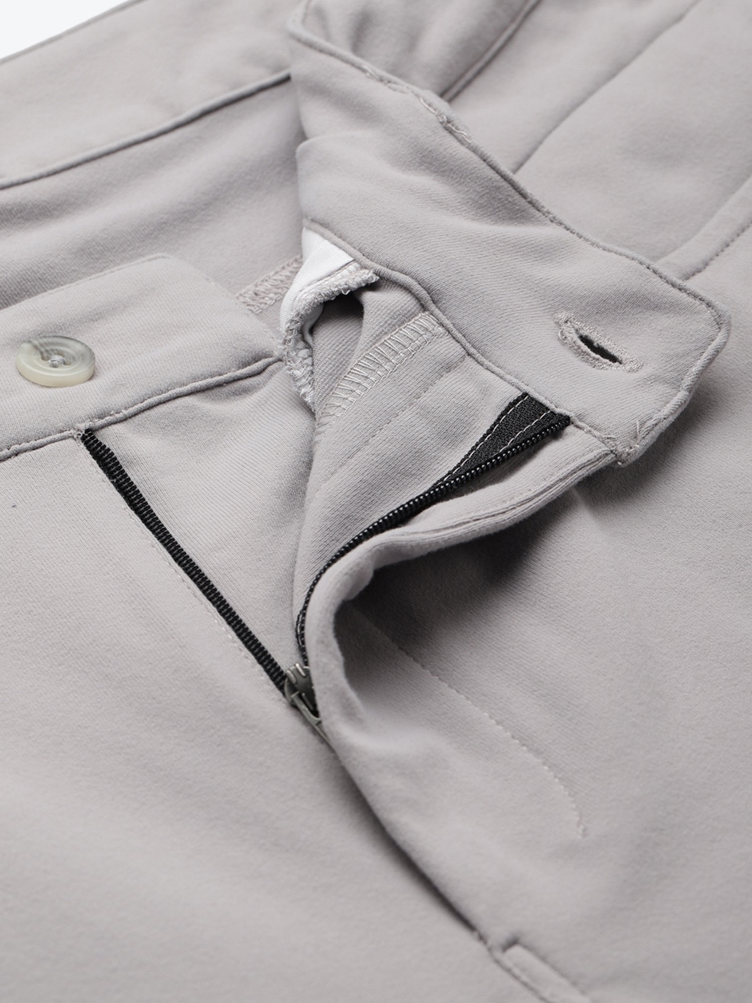 Slowave Light Grey Regular Fit Flat Front Trousers