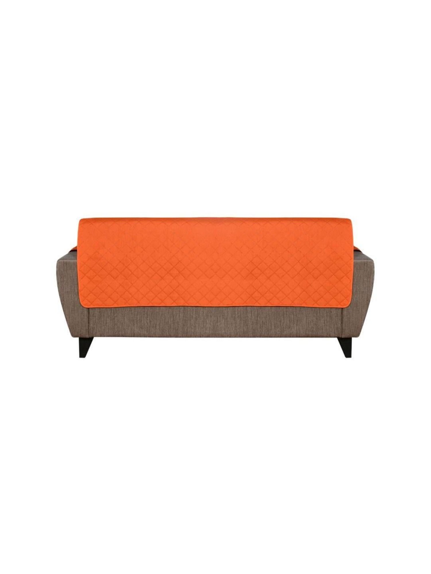 @home ORANGE & GREY Solid Polyester Quilted Reversible 3 Seater Sofa Cover