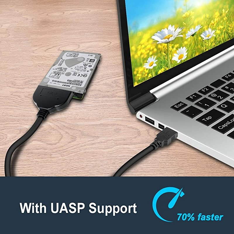 USB 30 to SATA Adapter  USB to SSD Adapter wUASP Compatible for 25 inch HDD and SSD