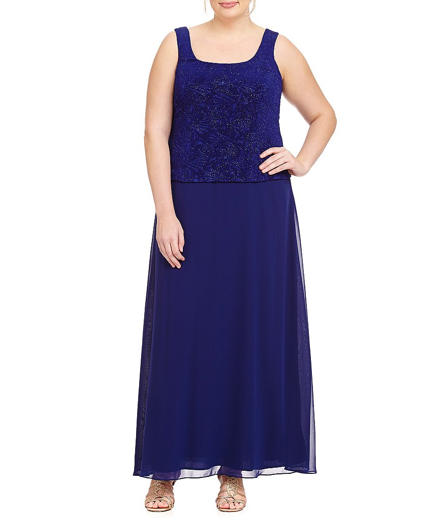 Jkara Plus V-Neck Short Sleeve Beaded Bodice Capelet Gown