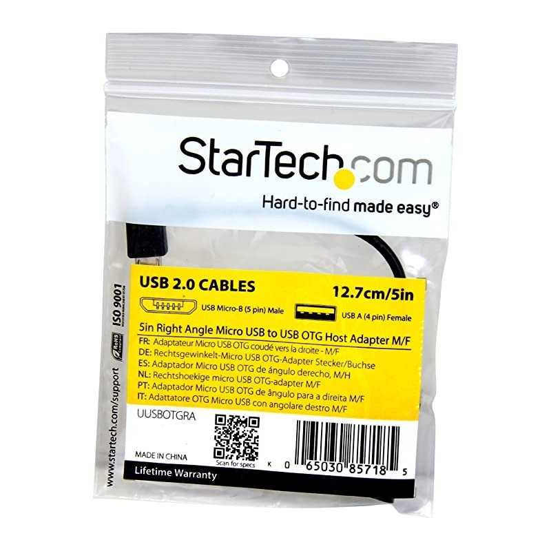 Com 5In Right Angle Micro USB to USB OTG Host Adapter MF USB Adapter 5 In Black UUSBOTGRA Black UUSBOTGRA