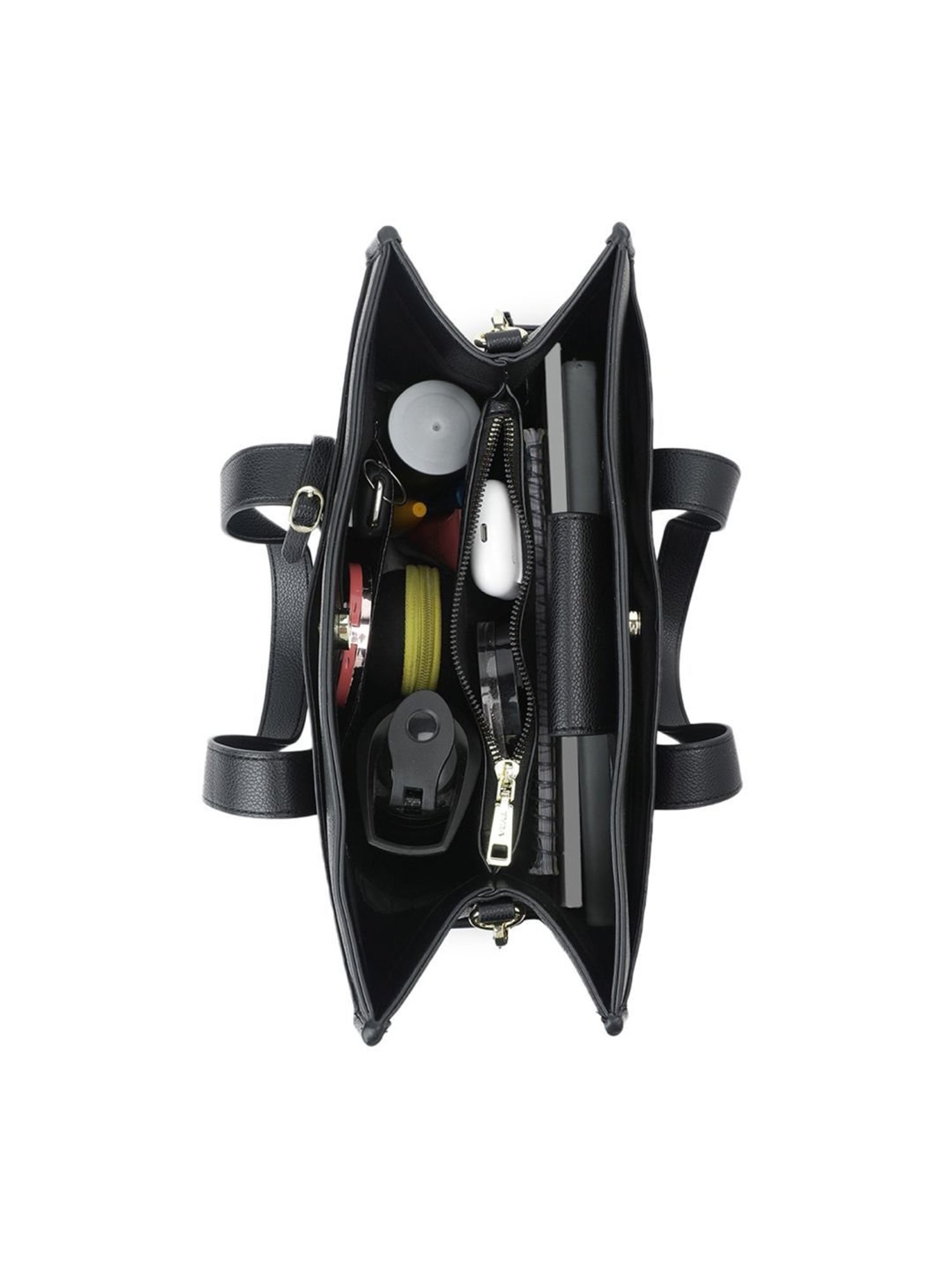 Tyra Emily Black Solid Faux Leather Tote Handbag