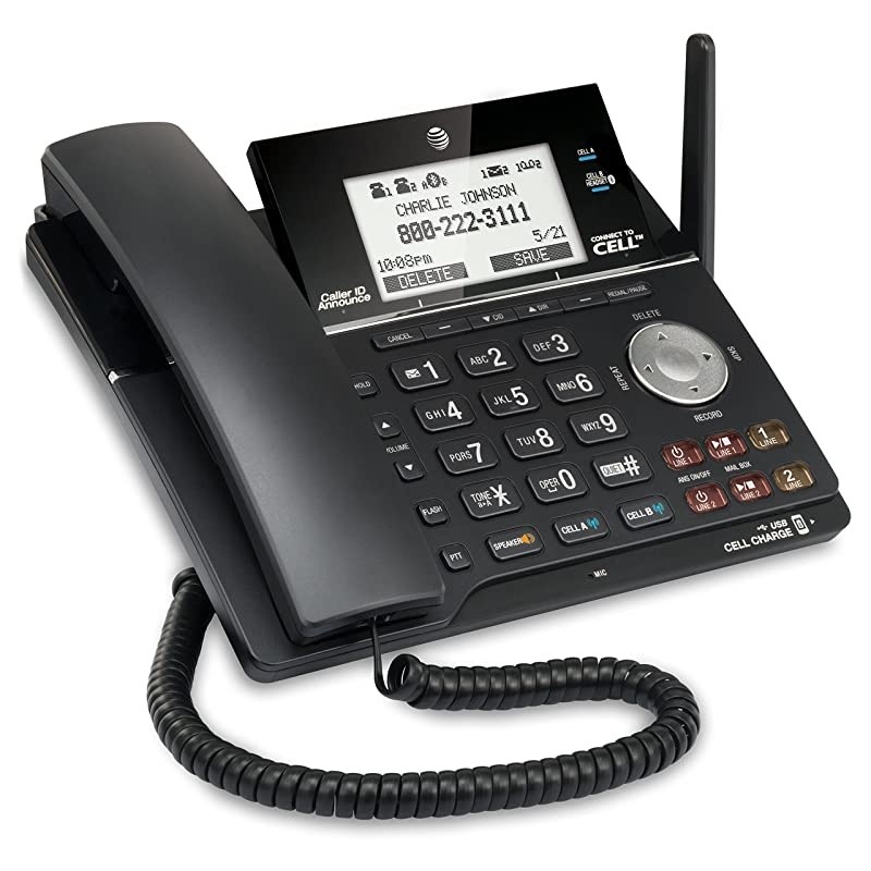 TL16013 DECT 60 Expandable 2Line Corded Phone Featuring Bluetooth Connect to Cell Answering System SilverBlack